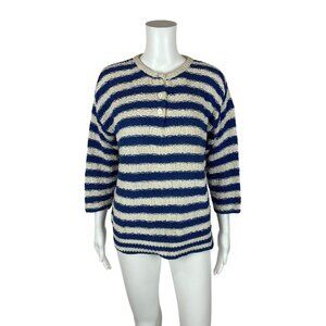 Vintage 80s Striped Sweater Women's Large Blue White Stripe Pullover Diane Von F